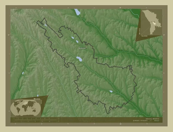 Ialoveni Okres Moldavsko Zdvihová Mapa Zbarvená Stylu Wiki Jezery Řekami — Stock fotografie
