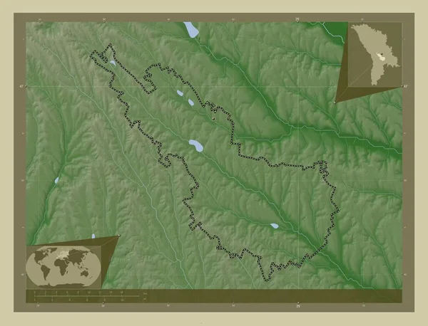 Ialoveni Distretto Moldova Mappa Elevazione Colorata Stile Wiki Con Laghi — Foto Stock
