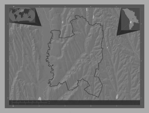 Leova District Moldova Bilevel Elevation Map Lakes Rivers Corner Auxiliary — Stock Photo, Image