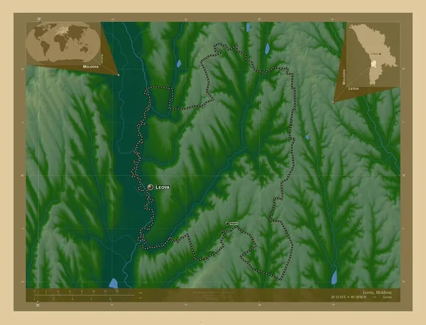 Лева Район Молдови Кольорові Карти Висот Озерами Річками Місця Розташування — стокове фото