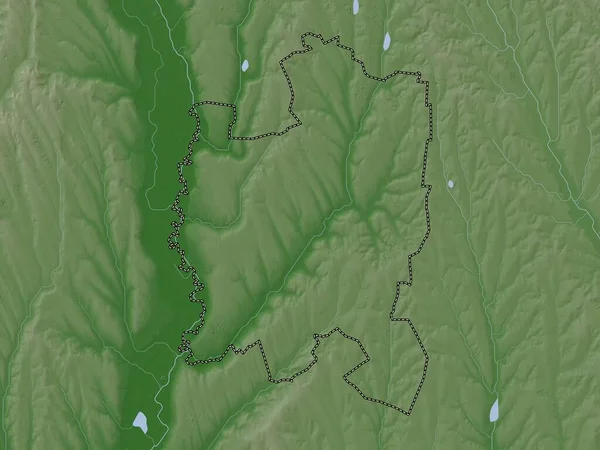 レオバ モルドバの地区 湖や川とWikiスタイルで着色された標高マップ — ストック写真