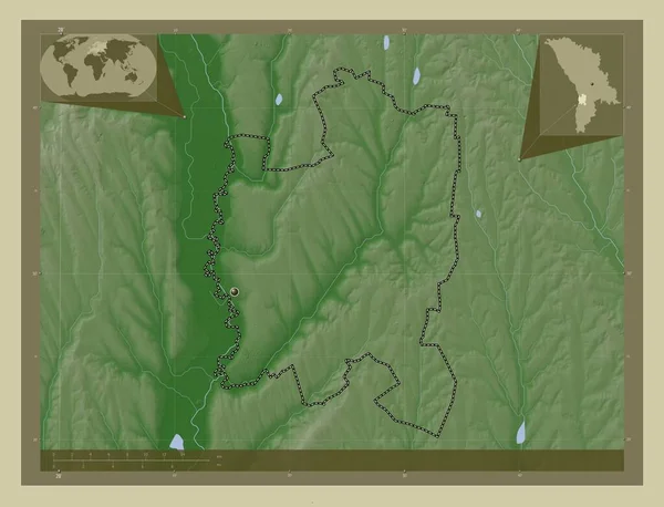 Leova 摩尔多瓦区 用Wiki风格绘制的带有湖泊和河流的高程地图 角辅助位置图 — 图库照片