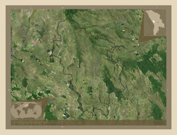 ニスポレンリ モルドバの地区 高解像度衛星地図 地域の主要都市の場所 コーナー補助位置図 — ストック写真