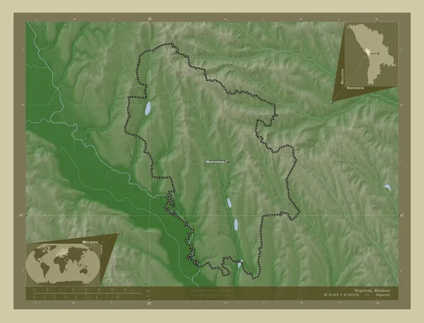 Nisporeni Okres Moldavsko Zdvihová Mapa Zbarvená Stylu Wiki Jezery Řekami — Stock fotografie