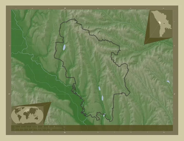 Nisporeni Distretto Moldavo Mappa Elevazione Colorata Stile Wiki Con Laghi — Foto Stock