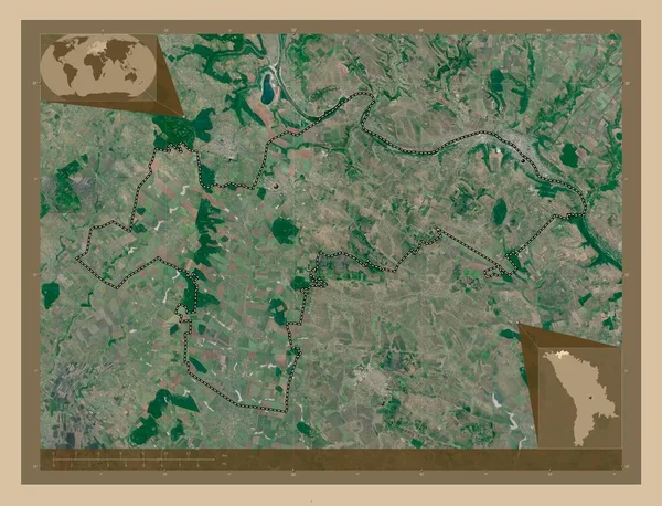 Ocnita 地区Of Moldova 低分辨率卫星地图 该区域主要城市的所在地点 角辅助位置图 — 图库照片