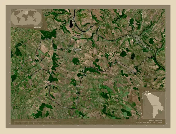 オニタ モルドバの地区 高解像度衛星地図 地域の主要都市の位置と名前 コーナー補助位置図 — ストック写真