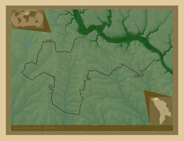 Ocnita Distriktet Moldavien Färgade Höjd Karta Med Sjöar Och Floder — Stockfoto
