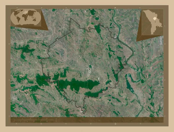 Orhei 摩尔多瓦区 低分辨率卫星地图 该区域主要城市的所在地点 角辅助位置图 — 图库照片