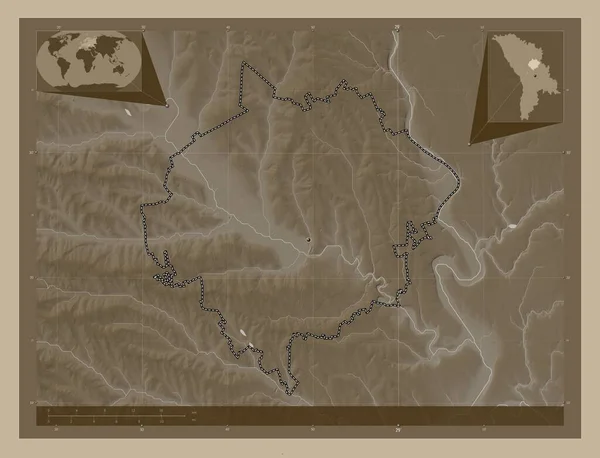 Orhei Okres Moldavsko Zdvihová Mapa Zbarvená Sépiovými Tóny Jezery Řekami — Stock fotografie
