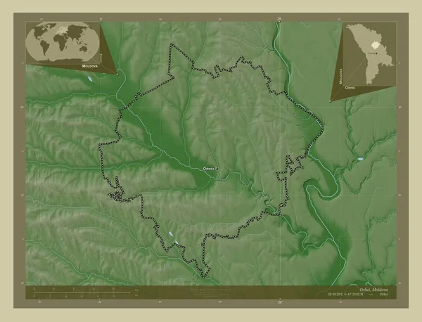 Орхей Район Молдовы Карта Высоты Окрашенная Вики Стиле Озерами Реками — стоковое фото