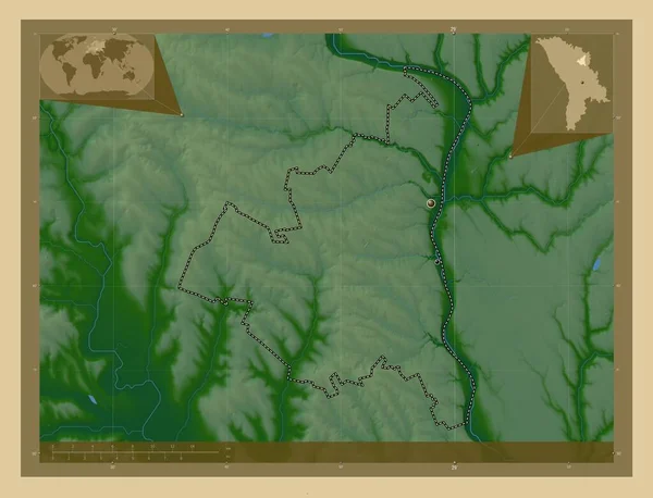 Фелина Район Молдова Цветная Карта Высоты Озерами Реками Места Расположения — стоковое фото