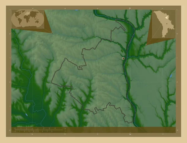 Rezina Distriktet Moldavien Färgade Höjd Karta Med Sjöar Och Floder — Stockfoto