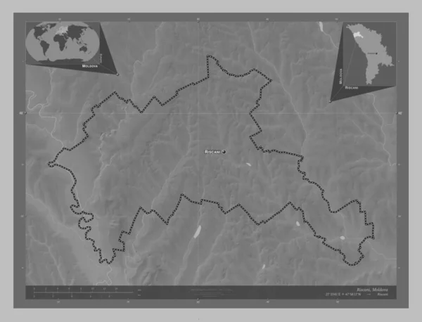 Riscani Distrito Moldavia Mapa Elevación Escala Grises Con Lagos Ríos — Foto de Stock