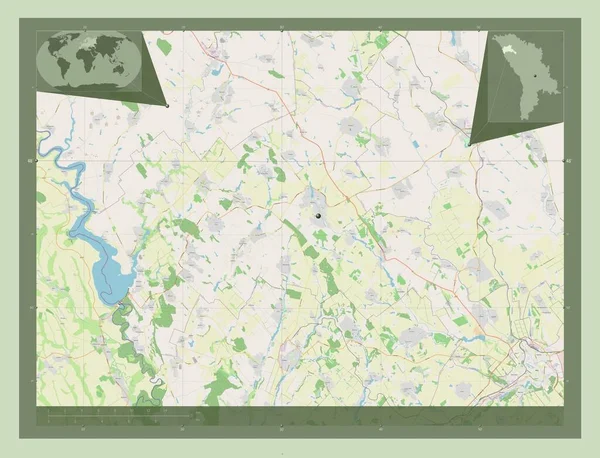 Riscani 地区Of Moldova 开放街道地图 该区域主要城市的所在地点 角辅助位置图 — 图库照片