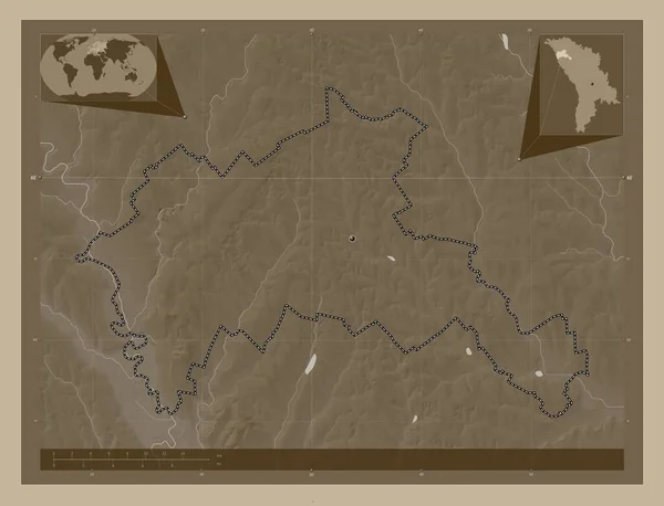 Рышкань Район Молдовы Карта Высоты Окрашенная Сепиевые Тона Озерами Реками — стоковое фото