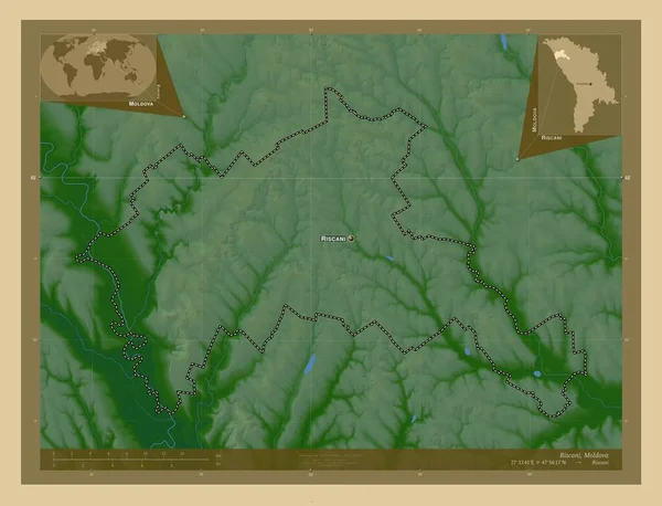 Riscani Okres Moldavsko Barevná Mapa Jezery Řekami Umístění Názvy Velkých — Stock fotografie