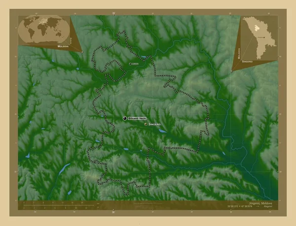 Singerei Περιφέρεια Μολδαβίας Χρωματιστός Υψομετρικός Χάρτης Λίμνες Και Ποτάμια Τοποθεσίες — Φωτογραφία Αρχείου