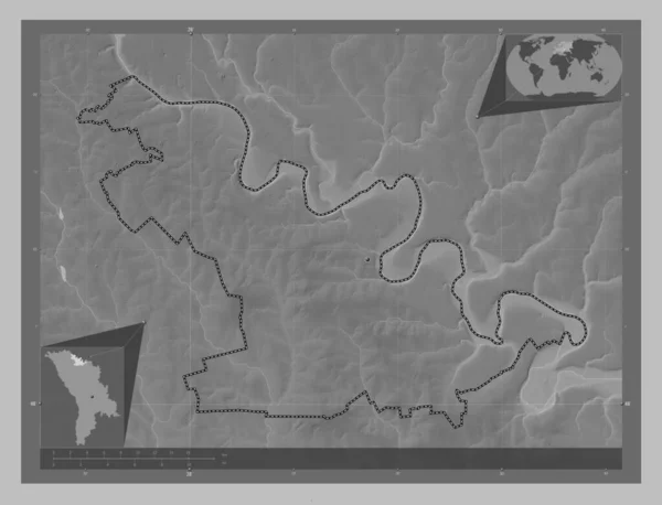 Soroca Distriktet Moldavien Grayscale Höjdkarta Med Sjöar Och Floder Hjälpkartor — Stockfoto