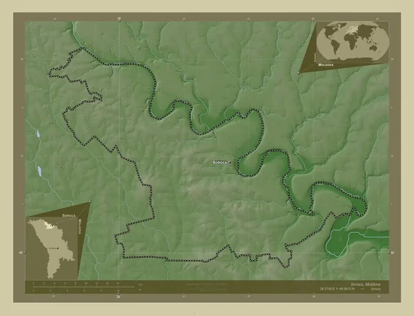 Soroca Distretto Moldova Mappa Elevazione Colorata Stile Wiki Con Laghi — Foto Stock