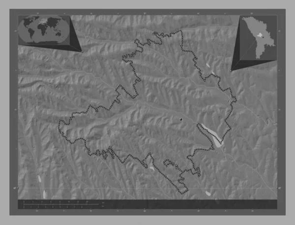 Straseni District Moldova Bilevel Elevation Map Lakes Rivers Corner Auxiliary — Stock Photo, Image