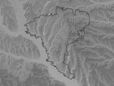 Ungheni, Moldova bölgesi. Gölleri ve nehirleri olan gri tonlama yükseklik haritası