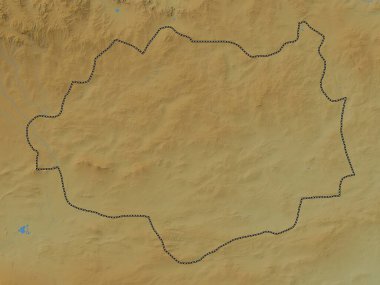 Dundgovi, Moğolistan vilayeti. Gölleri ve nehirleri olan renkli yükseklik haritası