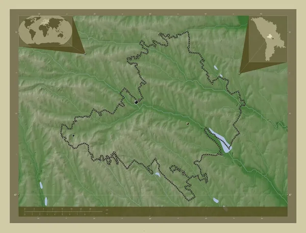 Straseni Distriktet Moldavien Höjd Karta Färgad Wiki Stil Med Sjöar — Stockfoto