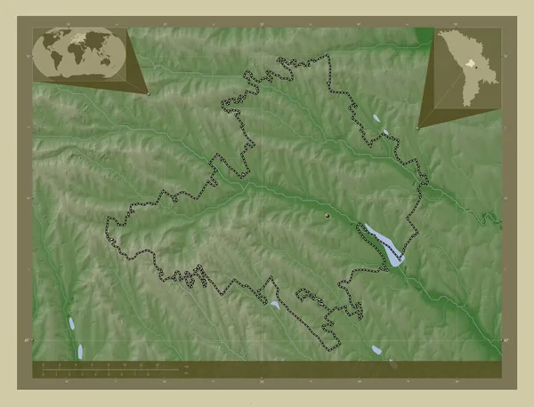 摩尔多瓦地区的Straseni 用Wiki风格绘制的带有湖泊和河流的高程地图 角辅助位置图 — 图库照片