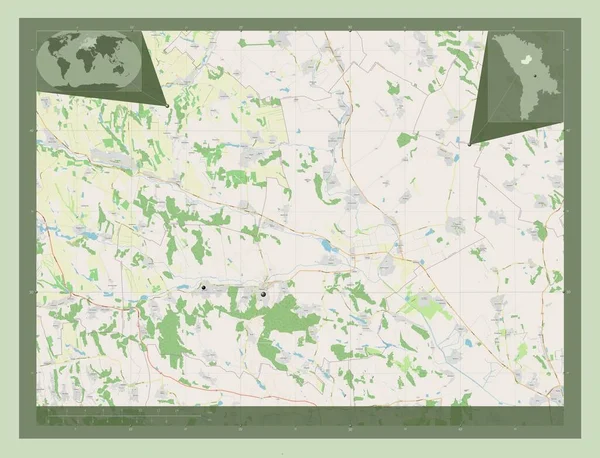 Telenesti 摩尔多瓦地区 开放街道地图 该区域主要城市的所在地点 角辅助位置图 — 图库照片