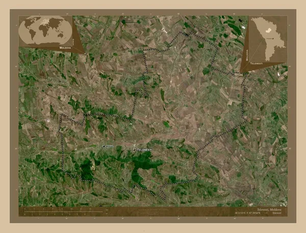 Telenesti Distrito Moldavia Mapa Satelital Baja Resolución Ubicaciones Nombres Las — Foto de Stock