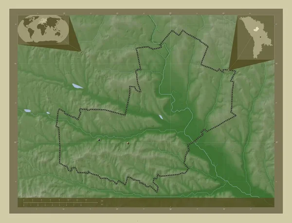 Telenesti District Moldova Elevation Map Colored Wiki Style Lakes Rivers — Stock Photo, Image