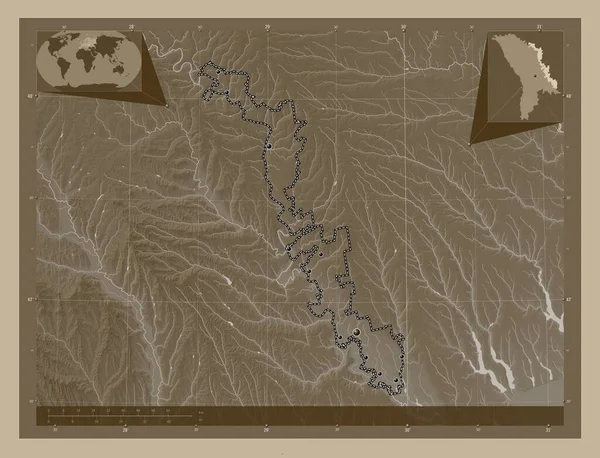 Transnistria Moldova Nın Toprak Birimi Yükseklik Haritası Sepya Tonlarında Göller — Stok fotoğraf