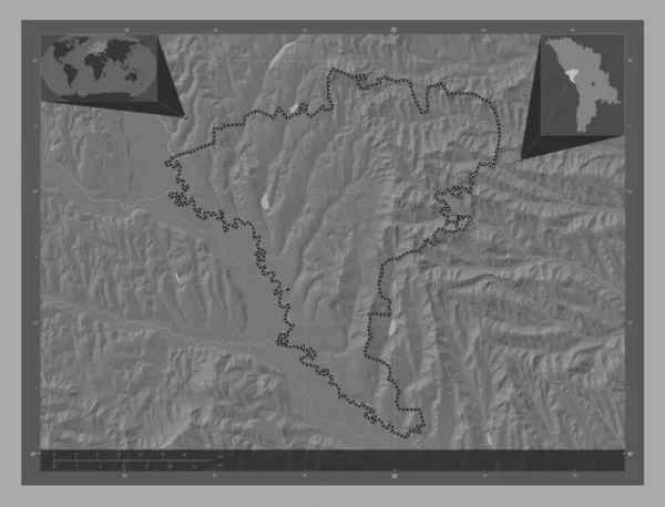 Ungheni Distrito Moldávia Bilevel Mapa Elevação Com Lagos Rios Locais — Fotografia de Stock