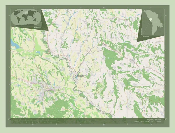 Ungheni Moldovai Kerület Nyílt Utcai Térkép Régió Nagyvárosainak Elhelyezkedése Neve — Stock Fotó