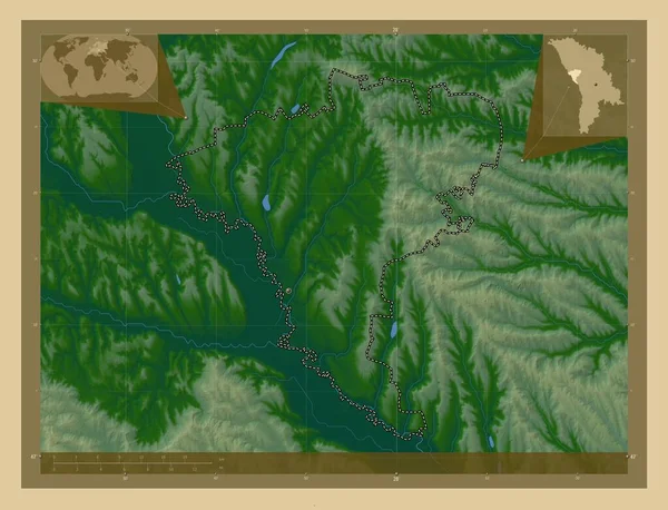 Ungheni Okres Moldavsko Barevná Mapa Jezery Řekami Pomocné Mapy Polohy — Stock fotografie