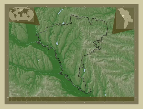 Ungheni Okres Moldavsko Zdvihová Mapa Zbarvená Stylu Wiki Jezery Řekami — Stock fotografie