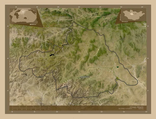 Arhangay Provincia Della Mongolia Mappa Satellitare Bassa Risoluzione Località Nomi — Foto Stock