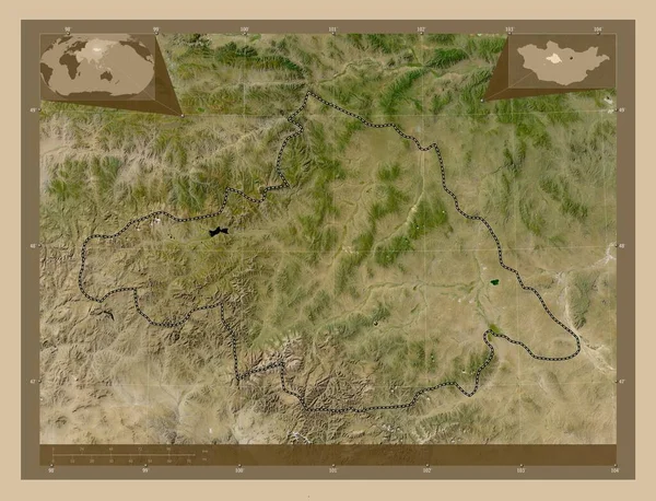 Arhangay Província Mongólia Mapa Satélite Baixa Resolução Locais Das Principais — Fotografia de Stock