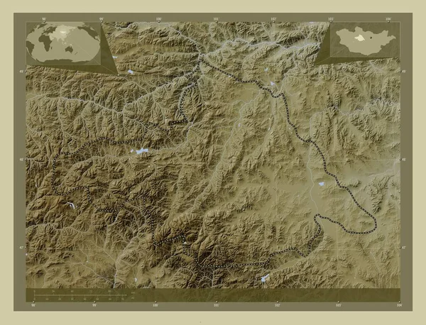 Архангай Провинция Монголия Карта Высоты Окрашенная Вики Стиле Озерами Реками — стоковое фото