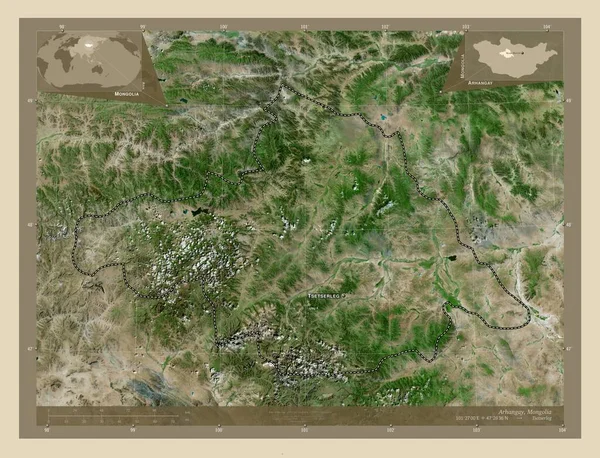 Arhangay Provincie Mongolië Satellietkaart Met Hoge Resolutie Locaties Namen Van — Stockfoto