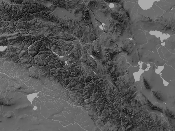 モンゴル国のバヤン オルギー県 湖や川とグレースケール標高マップ — ストック写真