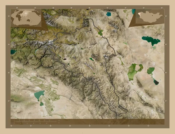 蒙古国Bayan Olgiy 低分辨率卫星地图 角辅助位置图 — 图库照片