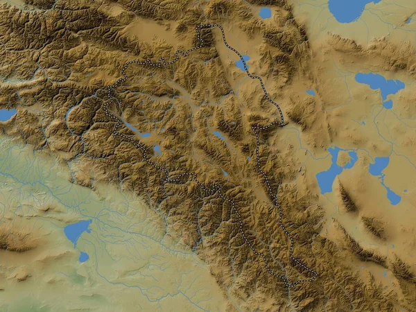 Bayan Olgiy Moğolistan Ili Gölleri Nehirleri Olan Renkli Yükseklik Haritası — Stok fotoğraf