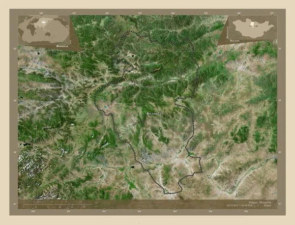 Μπούλγκαν Επαρχία Της Μογγολίας Υψηλής Ανάλυσης Δορυφορικός Χάρτης Τοποθεσίες Και — Φωτογραφία Αρχείου
