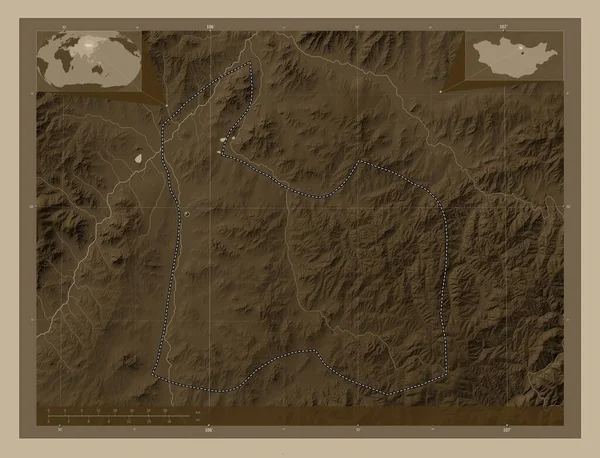 Darhan Uul Comune Della Mongolia Mappa Elevazione Colorata Toni Seppia — Foto Stock