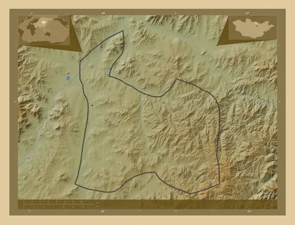 Darhan Uul Município Mongólia Mapa Elevação Colorido Com Lagos Rios — Fotografia de Stock