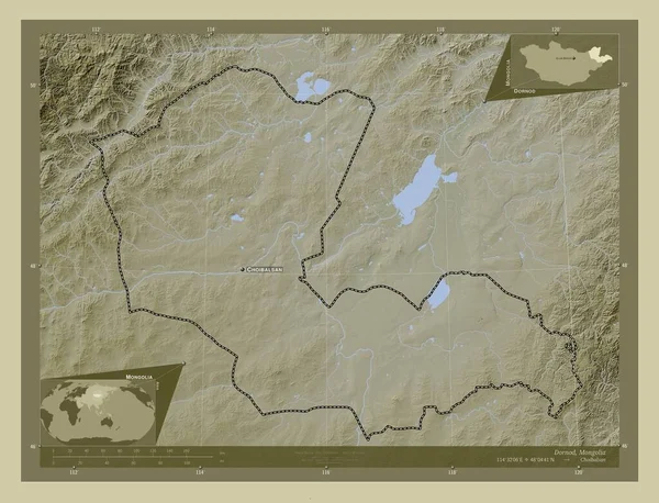 Dornod Província Mongólia Mapa Elevação Colorido Estilo Wiki Com Lagos — Fotografia de Stock