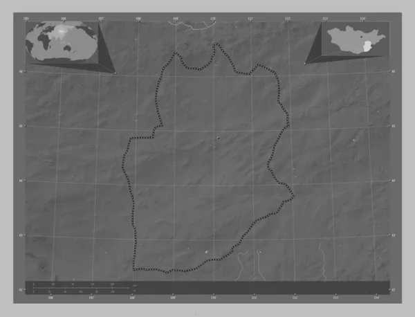 Дорногови Провинция Монголия Карта Высот Оттенках Серого Озерами Реками Места — стоковое фото