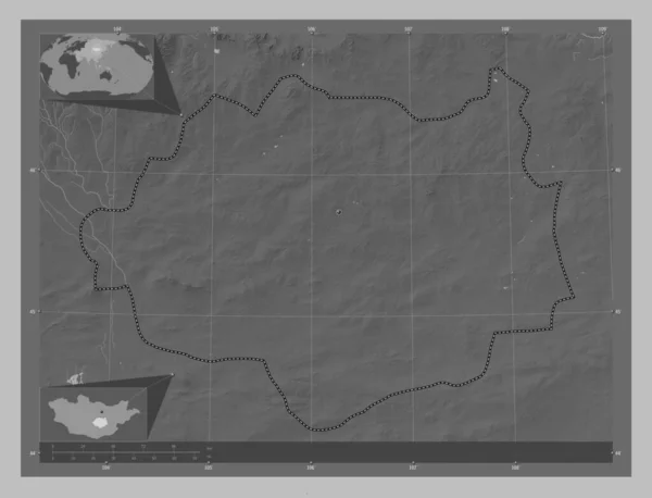 Дундгови Провинция Монголия Карта Высот Оттенках Серого Озерами Реками Места — стоковое фото